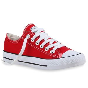 Mytrendshoe Damen Sneakers Sportschuhe Schnürer Schuhe 94237, Farbe: Rot Lucky, Größe: 45