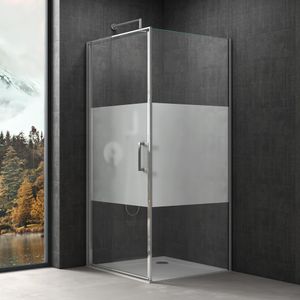 doporro Eck-Duschkabine 100x100x195cm Eckdusche ESG-Sicherheitsglas Milchglas Streifen inkl. beidseitiger Easy-Clean-Beschichtung Ravenna36MS-Plus