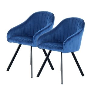 QIYANO Polster-Stuhl 2er-Set Blau, Samt, Zier-Steppung, Armlehnen, Komfortabel