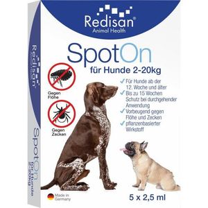 Redisan Spot-on gegen Zecken+Flöhe f.Hunde 2-20 kg 5X2.5 ml