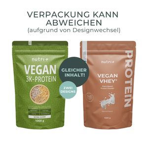 Protein Vegan 1kg - über 80 % pflanzliches Eiweiß - Nutri-Plus 3k-Proteinpulver - Veganes Eiweißpulver ohne Laktose & Milcheiweiß - Neutral