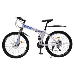 MTB-Fahrrad  26-Zoll-Mountainbike Faltbares, 21-Gang-Antrieb, Mountainbike aus Kohlenstoffstahlrahmen, Fahrrad mit Doppelscheibenbremse für Männer, Frauen, Männer, , Blau & Weiß