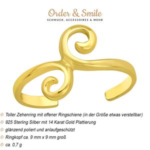 Zehenring Silber 925: Zehring gold „Spirale“