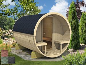 Finn Art  Fass-Sauna Lasse 1, ohne Saunaofen, Dachschindeln grün - Hexagonal