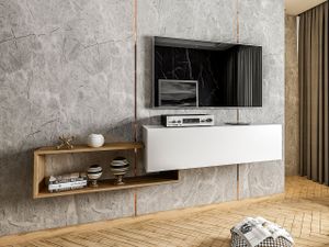 MIRJAN24 TV-Lowboard Vega, Stilvoll TV-Schrank vom Hersteller, RTV-Tisch, Hängeschrank (Farbe: Weiß / Wotan)