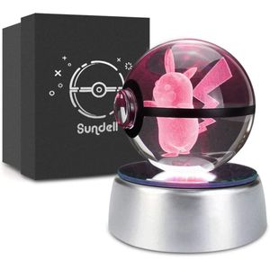 Pokémon Nachtlichter, 80mm Pikachu Laser Gravur Kristall Ball,Weihnachts Geschenke für Kinder,Geschenkideen für Geburtstag