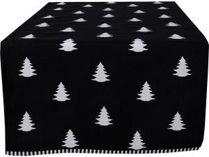 Clayre & Eef Weihnachtlicher Tischläufer 50x140 cm Schwarz Weiß Baumwolle Rechteck Weihnachtsbäume