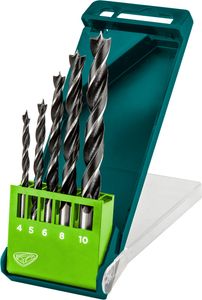 VERTO Wiertło do drewna spiralne, 4.0 - 10 mm, zestaw 5 szt.