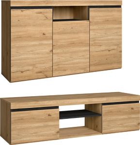 Set Naturale Wohnzimmer Esszimmer, Beistellmöbel, Buffet-TV-Schrank 140cm Eiche schwarz nordische