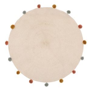 Kinderteppich - Baumwolle und Pompons - beige - D90 cm - Atmosphera créateur d'intérieur