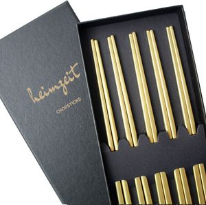 heimzeit Essstäbchen/Chopsticks gold - 5 Paar - Edelstahl - spülmaschinengeeignet