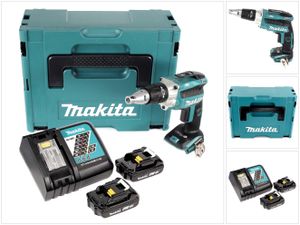 Makita DFS 250 RAJ Akku Trockenbauschrauber 18 V Brushless + 2x Akku 2,0 Ah + Ladegerät + Makpac