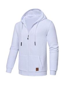 Männer Zip-Up Sweatshirts Fitnessstudio Langarm Sweatshirt Slim Fit Draw String Tuniken Langarm, Farbe: Weiß, Größe: Xl