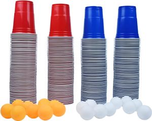 Trinkspiel Bierpong Becher Trinkspiele Beerpongbecher mit 100 Red Cups + 100 Blue Cups Partybecher Wiederverwendbare Bier Pong Set CEEDIR