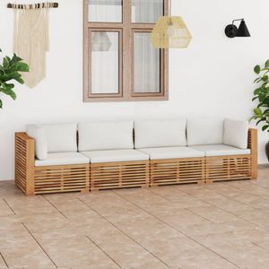 HOMMIE© 4-Sitzer-Gartensofa mit Kissen Massivholz Teak Möbelset