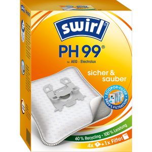 Swirl 220984, PH 99 Sáček do vysavače MicroPor Plus pro vysavače AEG a Electrolux | Anti-Allergen Permanentní vysoký sací výkon | 4 kusy včetně filtru, bílý