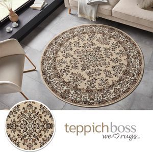 Kurzflor Orient Teppich Zabul, Farbe:Creme, Größe:140 cm