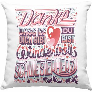 Trendation - Beste Schwester Deko-Kissen mit Füllung 40x40 Geschenk von Schwester an Schwester Lieblingsschwester von Bruder Geschenkidee Spruch (Rosa)