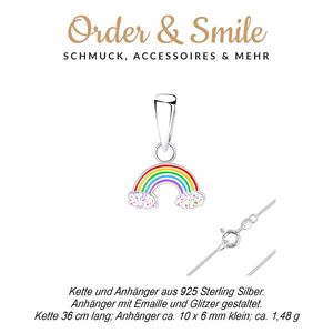 Kinder Kette Silber 925 „Regenbogen mit Emaille und Glitzer“