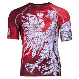 Extreme Hobby Kurzarm Rashguard Poland Red, Herren-Sport-T-Shirt, Fitness-T-Shirt, Kompressionsshirt, Shortsleeve, Funktionsshirt Rot  S