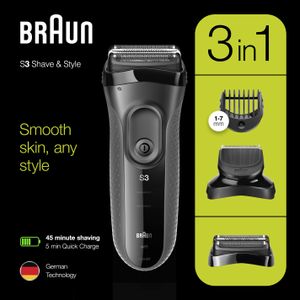 Braun Series 3 Shave&Style 3000BT Elektrorasierer, Rasierer für Herren, schwarz