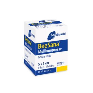 Meditrade BeeSana® Mullkompresse, steril - 25 x 2 Stück - 5 x 5 cm | Packung (50 Stück) - 4250016403029