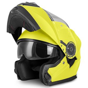 VINZ Santos Klapphelm mit Sonnenblende | ECE 22.06 & PINLOCK vorbereitet | Motorrad Helm Integralhelm | Motorradhelm Klappbar | In Gr. XS-XXL | Fluo Gelb | XL
