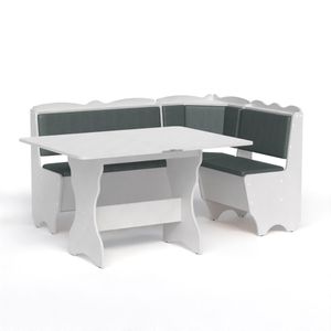 Eckbankgruppe Rhodos grau-weiß, Sitzbank, Truhenbank Kunstleder, Esstisch ausklappbar weiß