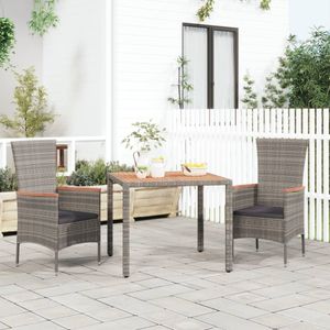 vidaXL Zahradní stůl s dřevěnou deskou Grey Poly Rattan & Solid Wood Acacia