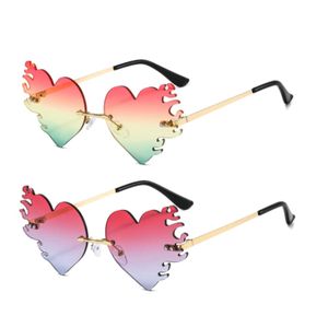 2 Stück Herz Sonnenbrille Damen Hippie Brille, Nette Prom-Brille, Neuheit Herz Feuer Flamme Brillen, Herzförmige Sonnenbrille für Hippie Schick Kleid Zubehör