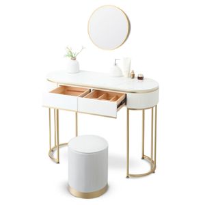 Toaletní stolek Makika LENA ze dřeva s taburetem a zrcadlem