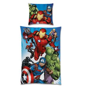 Avengers Wende Bettwäsche für Jungen 135x200 80x80 cm Kinderbettwäsche aus 100% Baumwolle Set (2-tlg.) im Comic Stil mit Reißverschluss