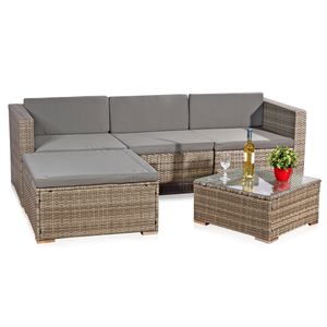 Melko Gartenmöbel 5tlg. Sitzgarnitur Lounge Polyrattan Essgruppe - Grau