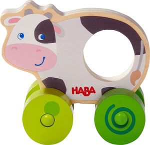 HABA Schiebefigur Kuh, Schiebetier, Motorik Spielzeug, Motorikspiel, ab 10 Monaten, 306365