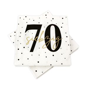 20 Servietten zum 70. Geburtstag 33 x 33 cm - weiß schwarz gold