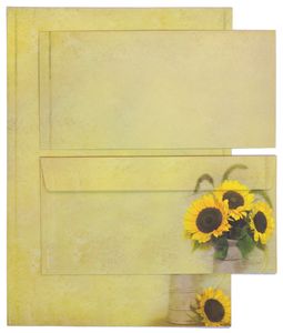 Schönes Briefpapier Set Sonnenblumen, 25 Sets, Hochwertiges Motivpapier mit Umschläge