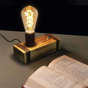 ZMH Vintage Tischlampe Holz Tischleuchte Retro Nachttischlampe E27 Industrial Nachttischleuchte 20CM Nachtlampe mit Stecker  - Ohne Leuchtmittel
