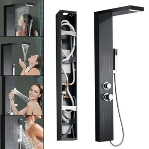 LZQ Duschpaneel Duschsystem Edelstahl Gebürstet Duscharmatur Duschset mit Regendusche, Massagedusche, Wasserfalldusche, Handbrause Schwarz