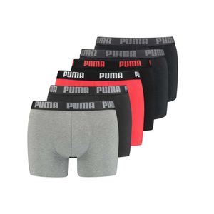 PUMA Herren Boxer Shorts, 6er Pack - Basic Boxer ECOM, Cotton Stretch, Everyday Grau/Schwarz/Rot XL