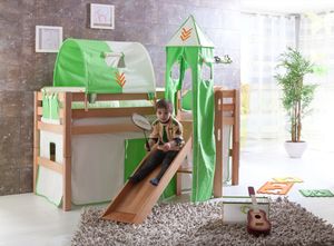 Relita - Spielbett Eliyas mit Rutsche und Textilset Vorhang, 1-er Tunnel, Turm und Tasche