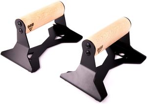 PULLUP & DIP Liegestützgriffe mit ergonomischem Holz Griff und hochbelastbarem Stahl - rutschfeste Push-Up Bars Handstandbarren für Krafttraining und Calisthenics