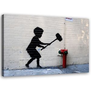 Feeby Leinwandbilder Wandbilder 60x40 Horizontal Pop-Art Grau Banksy Hammer Boy