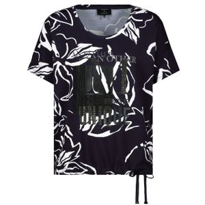 Monari Damen T-Shirt mit Blumenmuster und Tunnelzug deep sea blau/ weiss gemustert 44