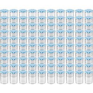 WELLGRO® Einmachgläser mit Schraubdeckel - 435 ml, 8,5 x 12 cm (ØxH), Glas / Metall, blau karierte Deckel To 82, Gläser  Germany, verschiedene Mengen wählbar, Stückzahl:100 Stück
