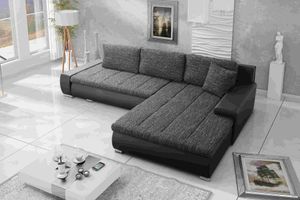 FURNIX Ecksofa TOMMASO Sofa mit Schlaffunktion Bettkasten und Kissen Couch pflegeleichter Stoff GRAU  L-NE10-MA1100