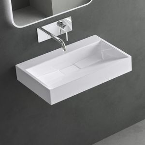 Mai & Mai Waschbecken Aufsatzwaschbecken Hänge-Waschtisch Rechteckig ohne Armaturenloch Breite: 60cm inkl. Ablaufgarnitur Col19