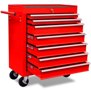 vidaXL Červený dielenský vozík so 7 zásuvkami