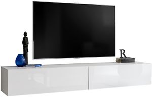 Extreme Furniture T34-200 TV Skříňky | Dvě Nástěnné Skříňky S Výklopnými Dvířky O Šířce 200 Cm | Bílý Korpus A Bílá Čela