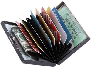 ASKSA Pouzdro na kreditní karty z nerezové oceli Pánské RFID a NFC blokovací pouzdra 10 přihrádek, Barvy:Černá