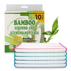 MUXEL Bambus Tücher - 10x Bambus Geschirrtücher - Extra saugfähiges Putztuch - Weiche Bambuslappen zum Polieren, Abtrocknen & Wischen - Nachhaltige Bambus Allzwecktücher